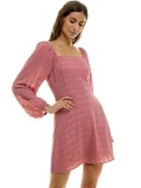 As U Wish Pink Square Neck Long Sleeve Mini Dress